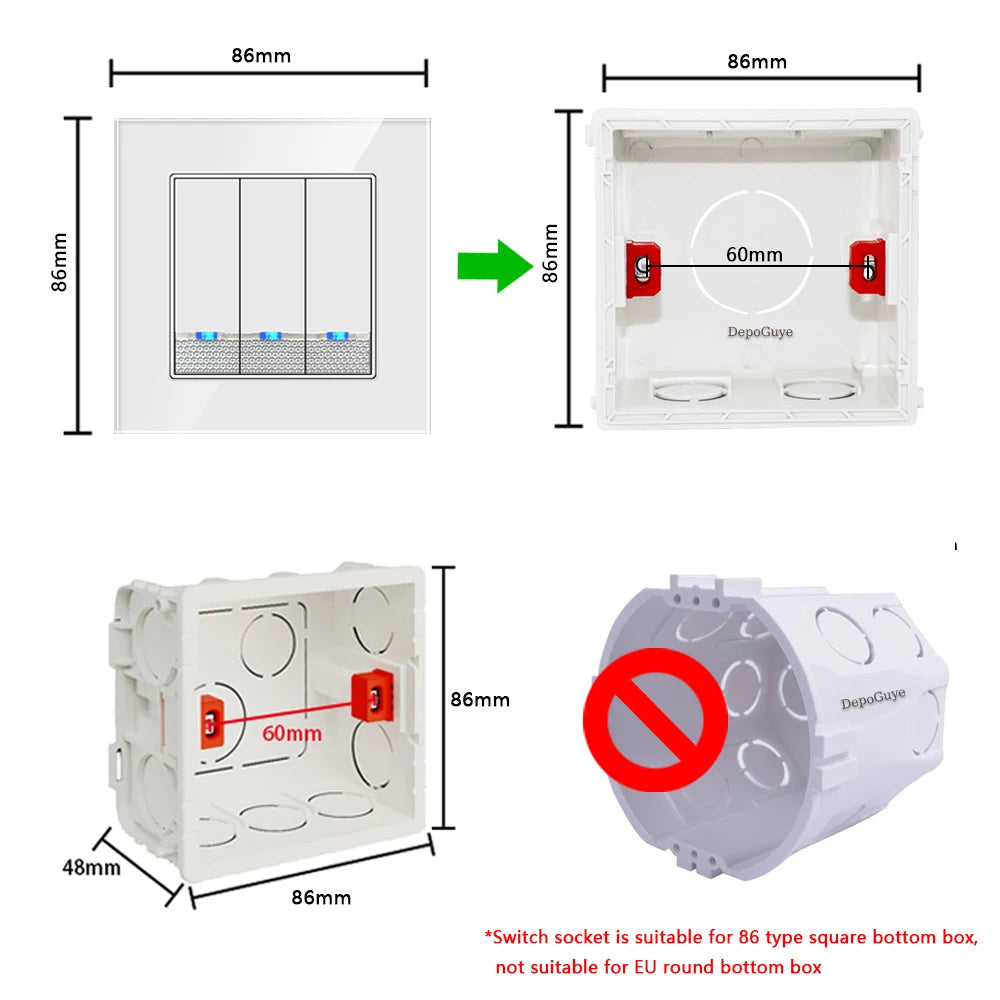 Tempered Glass Wall Switch With LED Indicator Light 1/2/3/4Gang 1/2Way EU UK Standard 16A 220V Light Switch Home Decoration