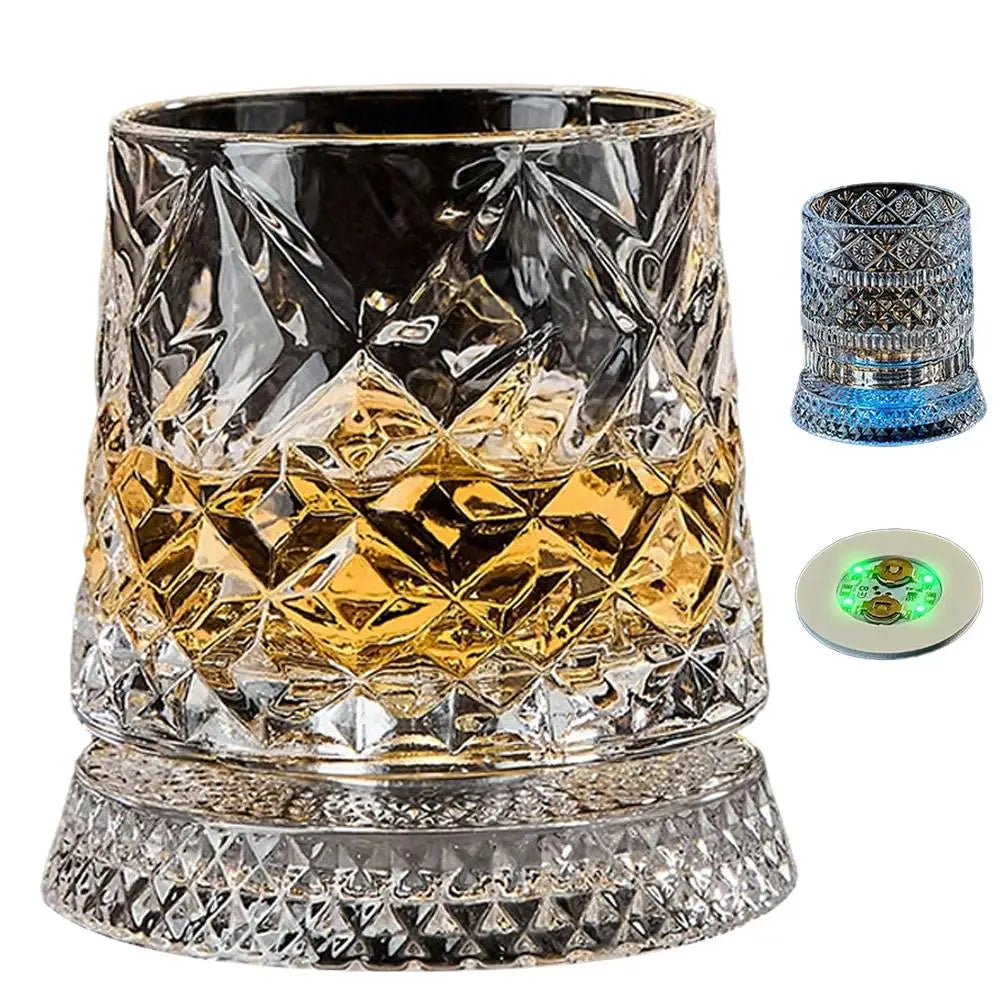 Luminous Rotating Whiskey Glass Elegant Whiskeys Cup Crystal Glass Drinkware for Parties for Cocktail Party Drinking Glass 1pcs