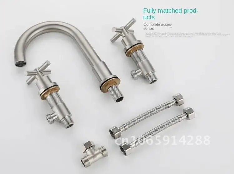 Free Faucet Bathroom WashBasin Dual Tap Solid 304 STAINLESS STEEL Faucet Handles Lead Set Basin Holes Tap Mixer Bathtub Sink 3