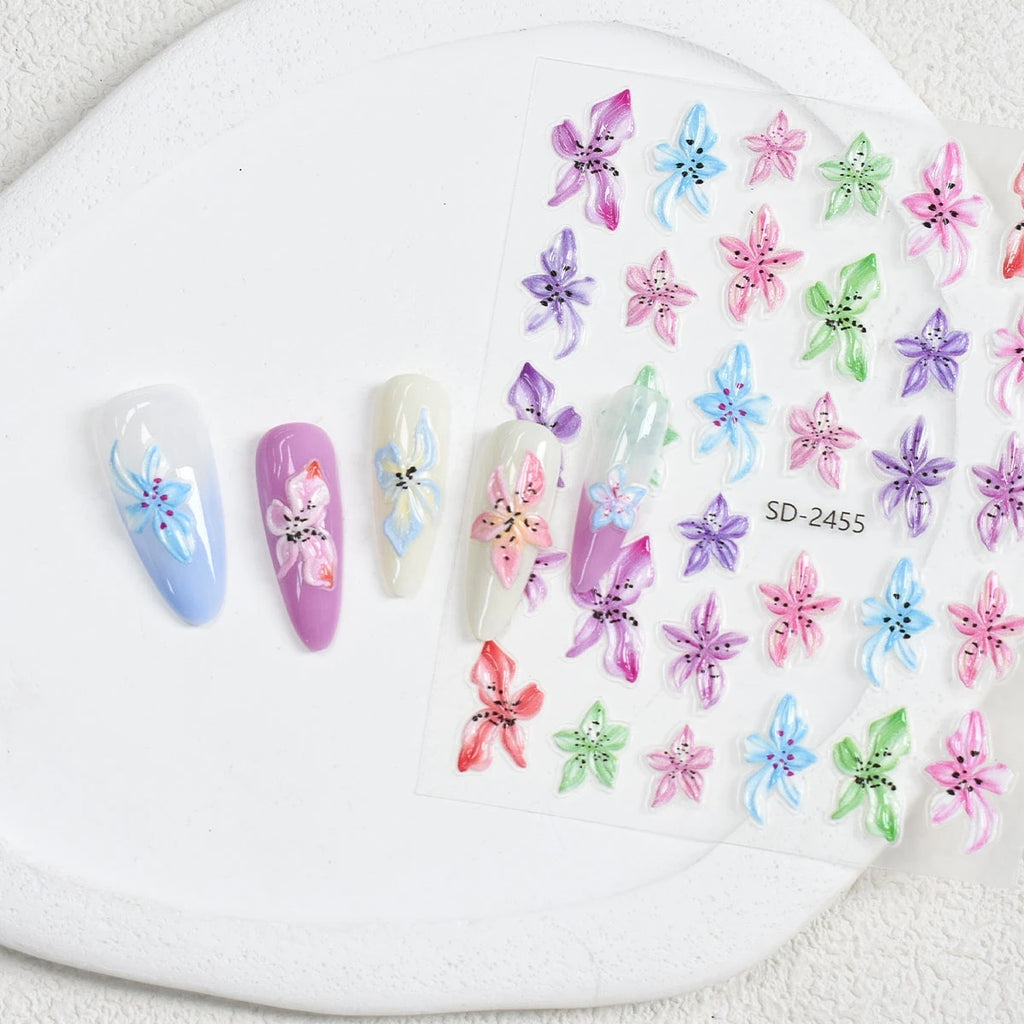 3 to 120 Sheets Tropical Flower Nail Stickers Hibiscus Butterfly Starfish Nail Decals 5D Embossed Self Adhesive Summer Nail Art