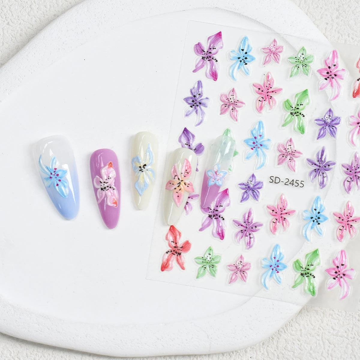 3 to 120 Sheets Tropical Flower Nail Stickers Hibiscus Butterfly Starfish Nail Decals 5D Embossed Self Adhesive Summer Nail Art