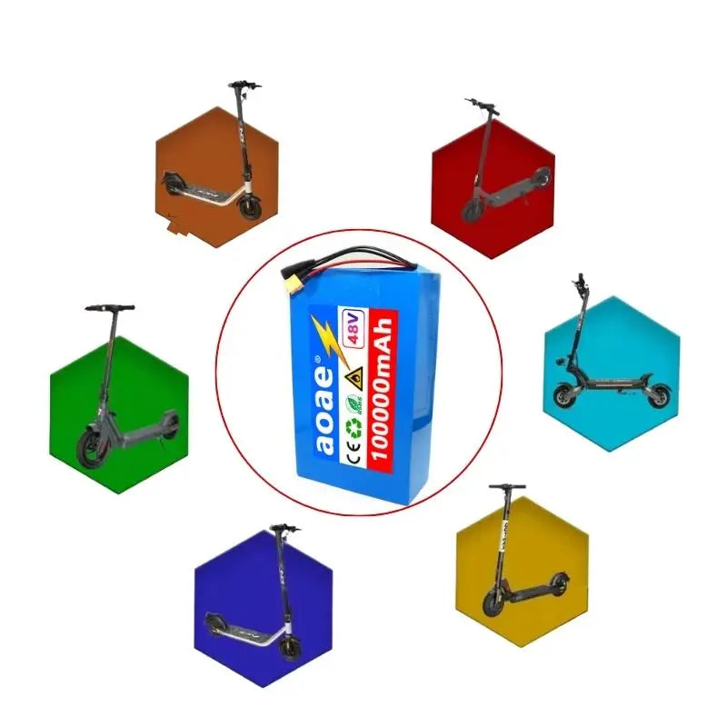 48V 13s8p Lithium-Ion Battery Pack 100000mAh 2000W Electric Battery for Electric Scooters Mountain Built-In 50A BMS Charger