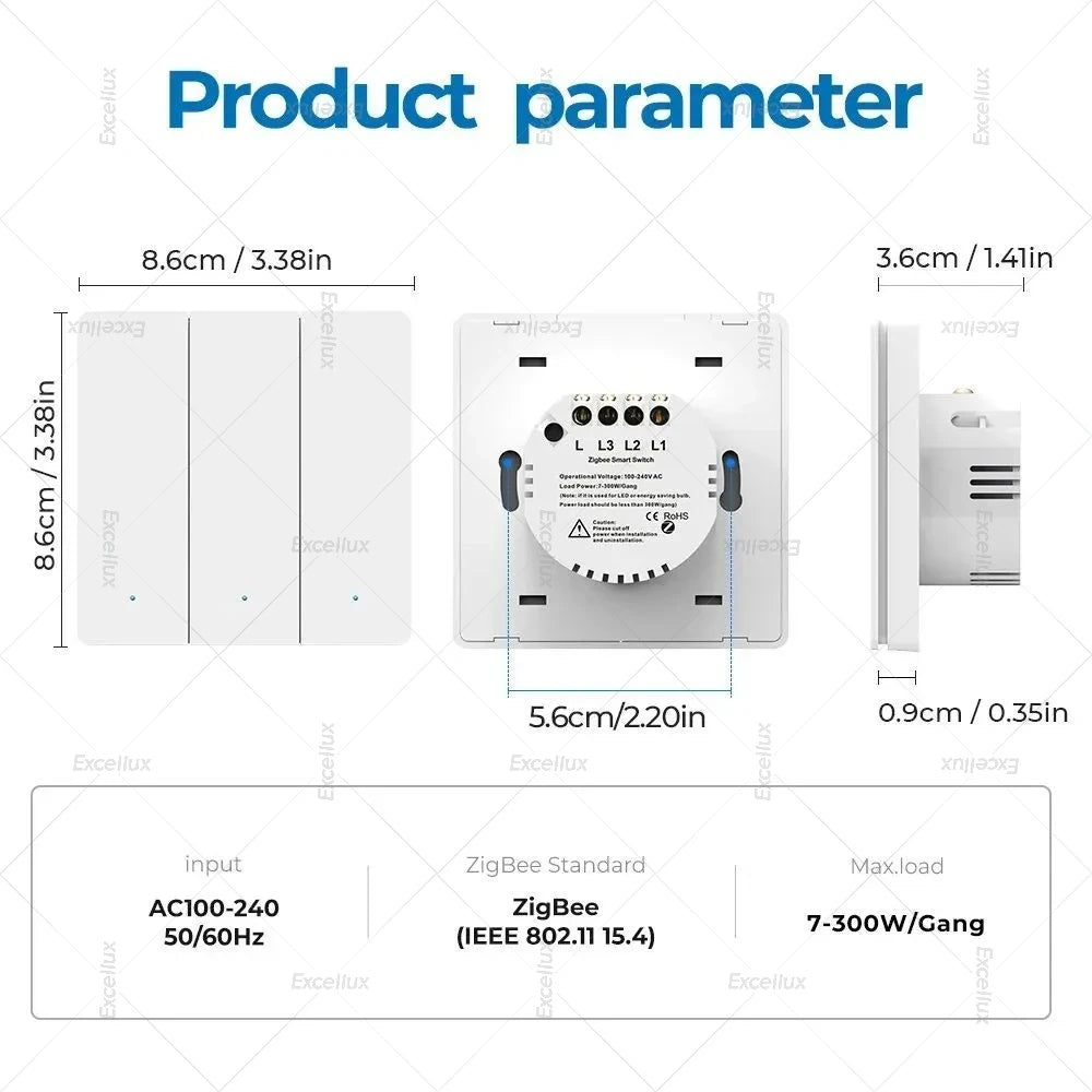 ZigBee Smart Light Switch No Neutral Wire No Capacitor Needed Wall Light Switch Works With Home Assistant Zigbee Gateway 2mqtt