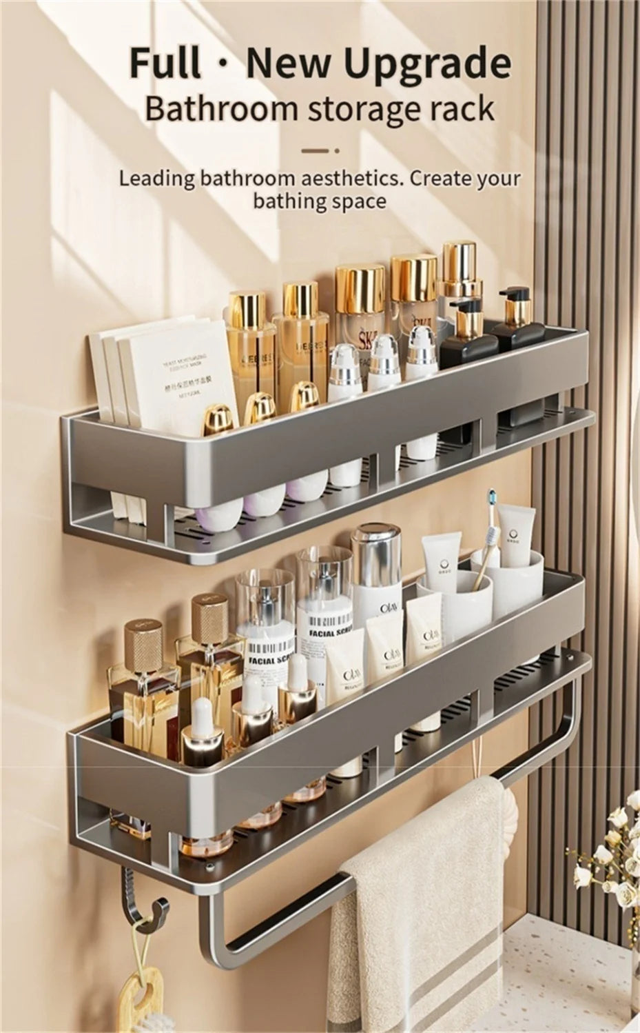 Wall-Mounted Bathroom Storage Shelf with No Drilling Required for Bathroom Sink Vanity and Toilet Wall Storage Racks