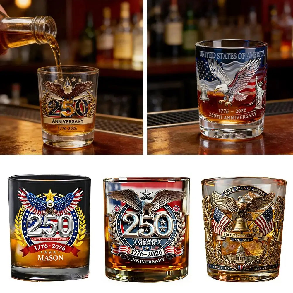 America 250 Years Anniversary Liquor Bottle Hand-blown Glassware America 250th Patriotic Eagle Cup Whiskey Glasses Rotating Cup