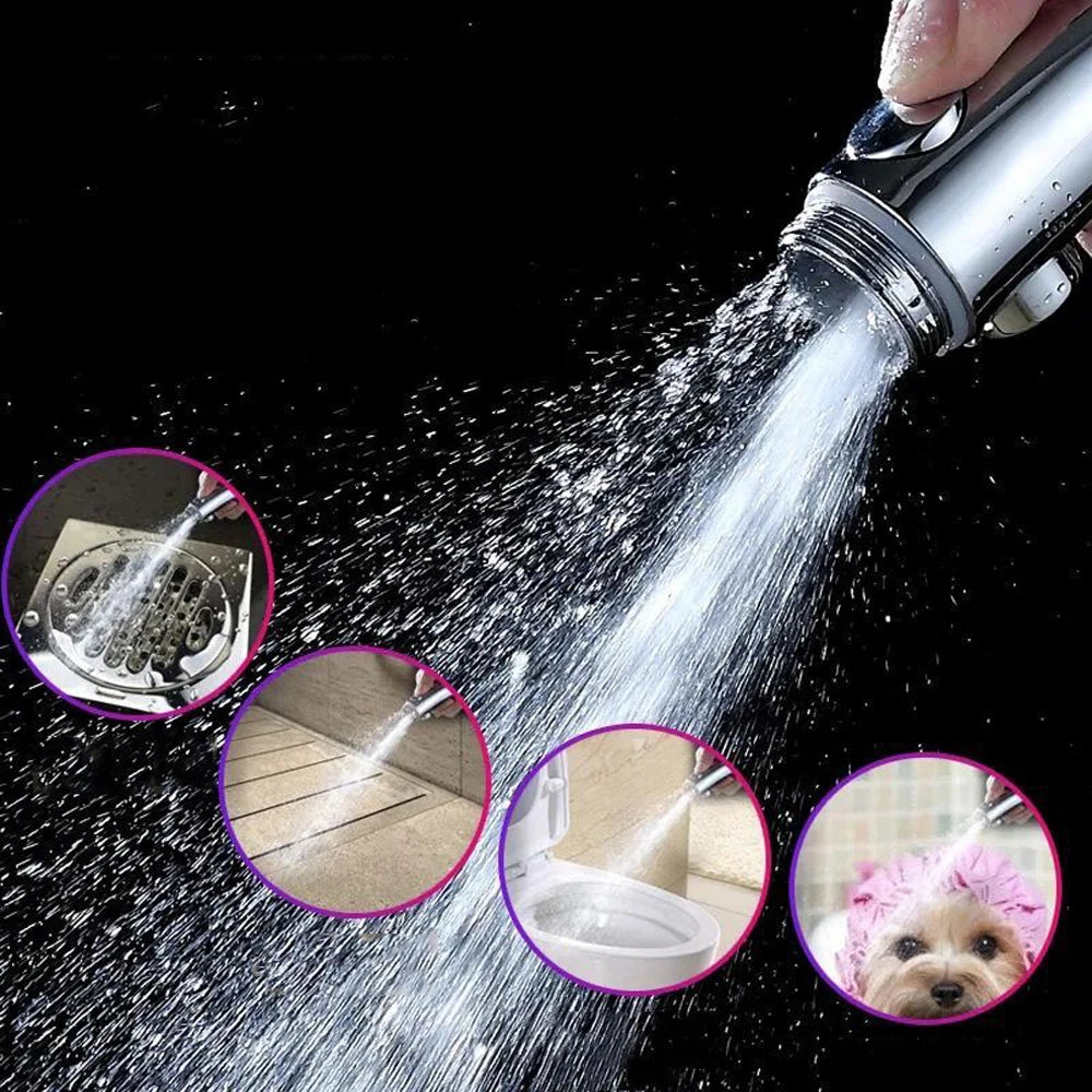 Turbo Propeller Big Boost Shower Head With Filter Stop Button 3 Modes Adjustable Spray Nozzle High Pressure Bathroom Shower Head