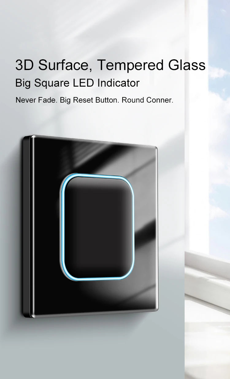 Wallpad 1 2 3 4 Gang Wall Light Switch 1 2 Way Black Glass Impulse Momentary Switch LED Indicator