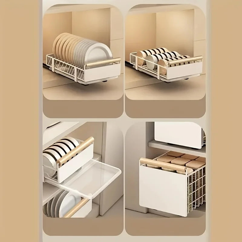 Space-Saving Kitchen Drawer Organizer, Pull Out Storage Rack for Storing Plates, Bowls, and Spices Kitchen Organizer and Storage