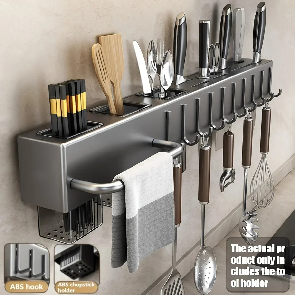 Kitchen Organizer Knife Rack Storage Box Household Knife Rack Spoon & Chopstick Holder No Hole Required Hanging Storage Box