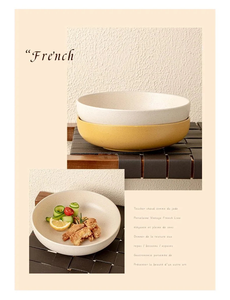 8 inches Porcelain Round Deep Bowl,Kitchen Tableware,Large Soup Salad Bowls,Dinner Plate,Microwave,Dishwasher,Safe,Dinnerware
