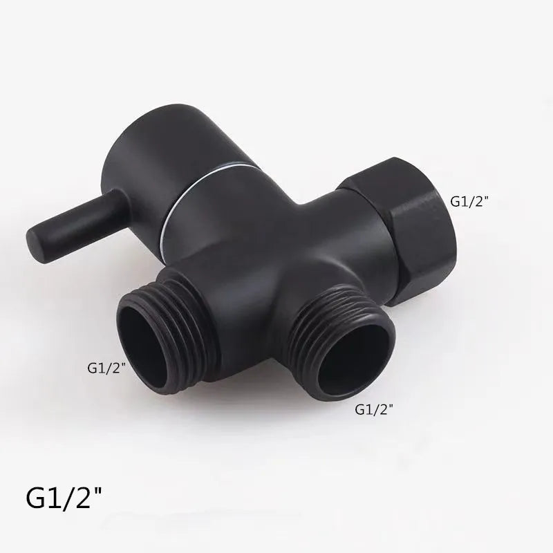 G1/2 Black Water Divider One-in-two-out Three-Way Shower Faucet Valve Adapter Hot Cold Water Switch