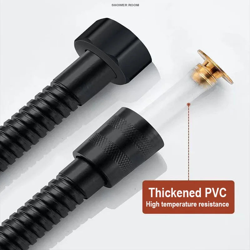 1.5/2/3M Stainless Steel Shower Hose Black/Silver Long Bathroom Shower Water Hose Extension Plumbing Pipe Showerhead Tube