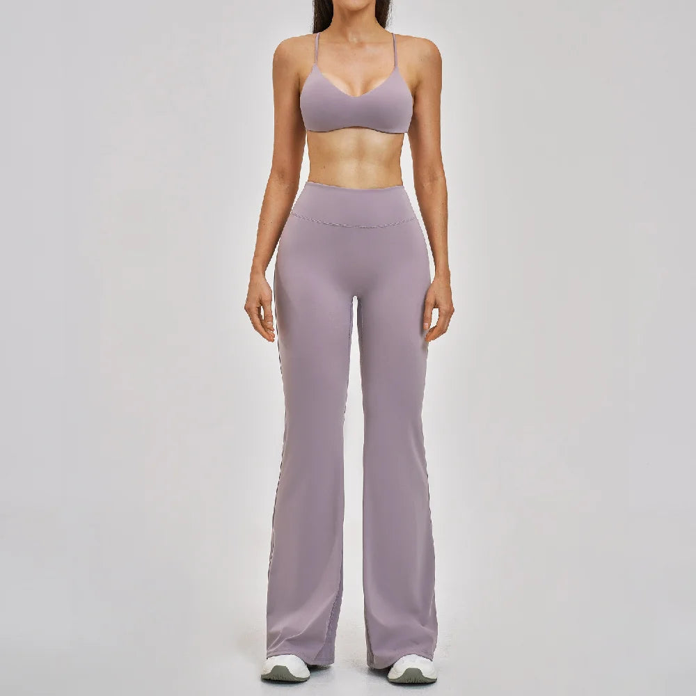 2PCS Yoga Set High Waist Flared Pant Gym Clothing Women Fitness Outfits Athletic Wear Female Workout Set Sportswear Yoga Clothes