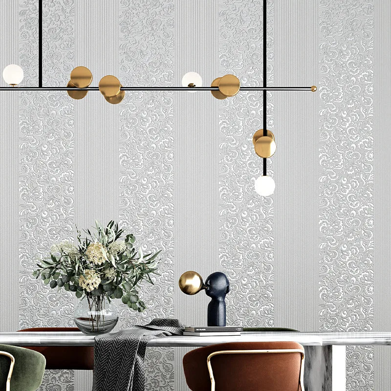 9.5M Modern Simple Wallpaper Bedroom 3D Living Room White Vertical Stripe Non Woven Wall Cloth European TV Background Wall Paper