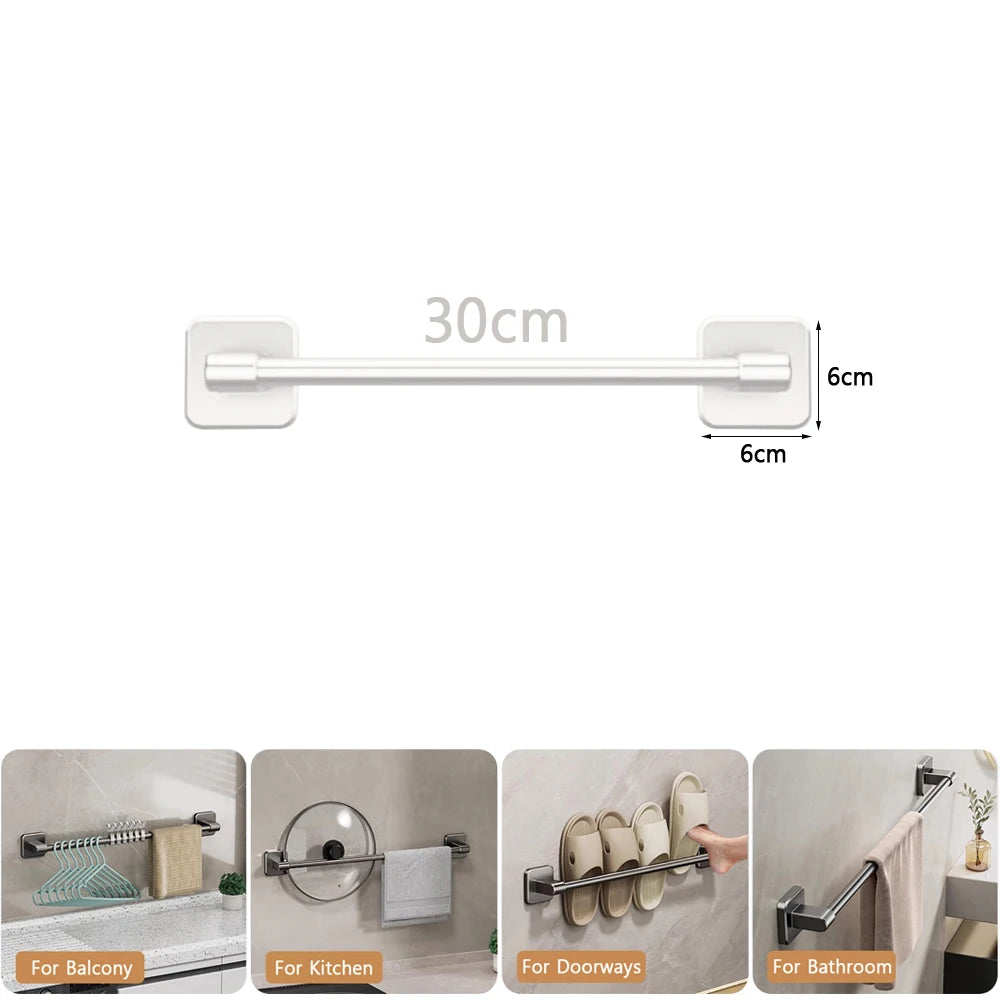 30/40/50/60cm Towel Bar Bathroom Nail-free Towel Rack Grey White Wall Mounted Bath Towel Rack Kitchen Pot Cover Rack Shoe Racks