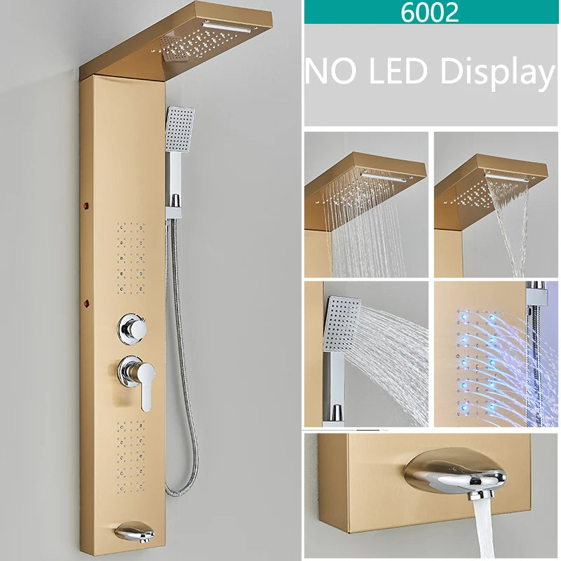 LED Shower Faucet Bathroom SPA Massage Jet Shower Matte Black Column System Waterfall Rain Shower Panel Bidet Sprayer Tap