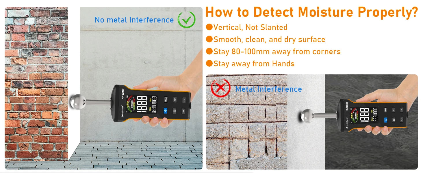 Wood Moisture Meter - Pinless Moisture Detector Measur Depth 20-40mm Non-Destructive Moisture Tester with Masonry
