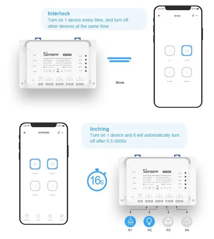 SONOFF WiFi 4CH PRO Smart Switch R3 4 Gang with RF Control 3 Working mode Smart Light Switch eWeLink APP Control Smart Module