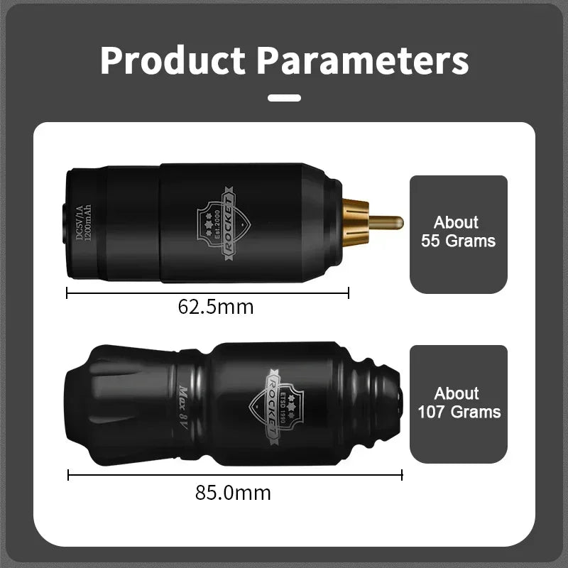 2024 Original Mini Rocket Tattoo Machine Set Japan Motor Wireless Tattoo Power Supply RCA Interface  Rotary Tattoo Pen Kit