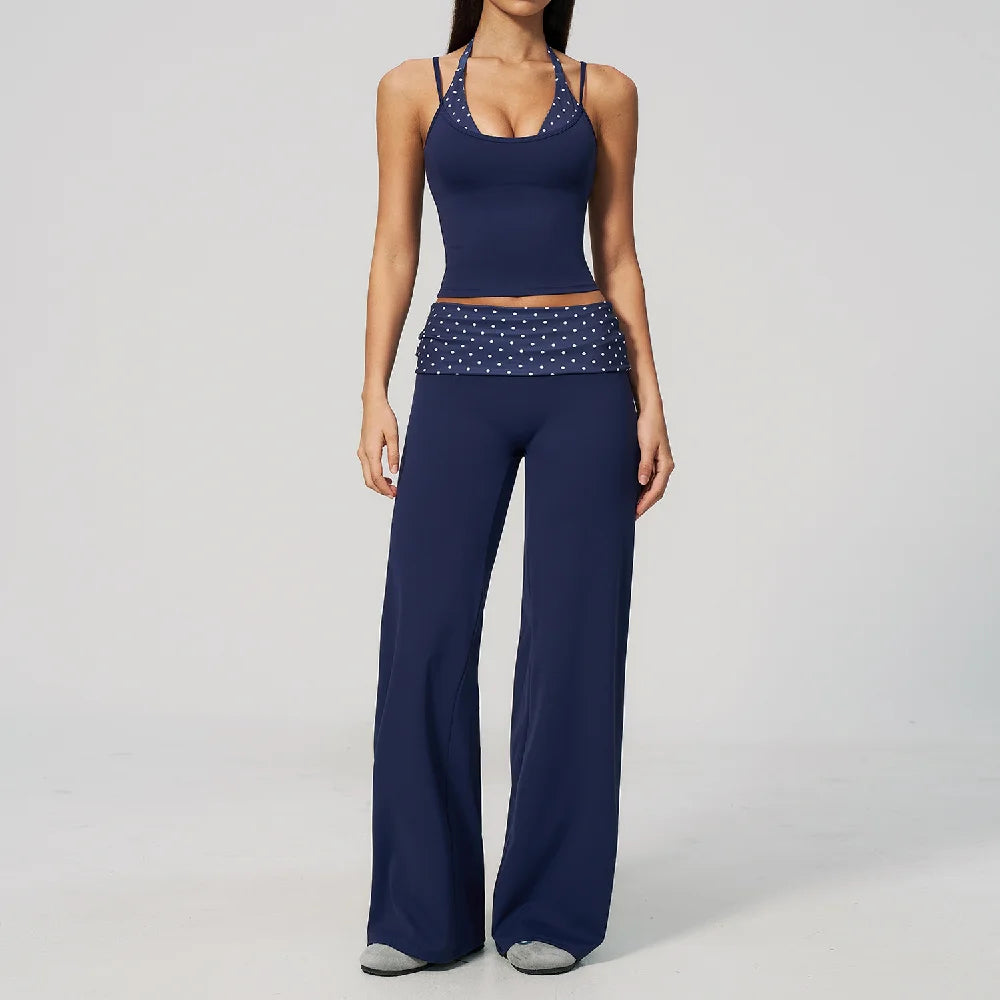 Summer 2PCS Yoga Set Women's Tracksuit Fashion Polka Dot And Striped Workout Sets Gym Outfits High Waist Butt Lift Yoga Clothes
