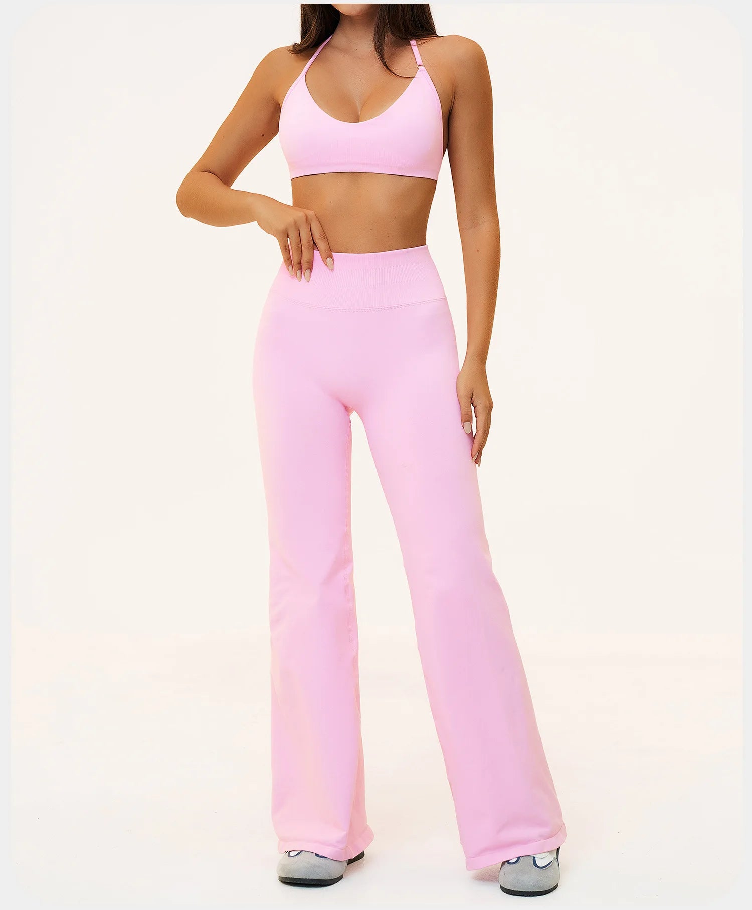 Seamless Yoga Suit 2PCS Women Tracksuit Sports Outfits Gym Workout Clothes Breathable Sports Bra Flared Pants Suit Yoga Clothing