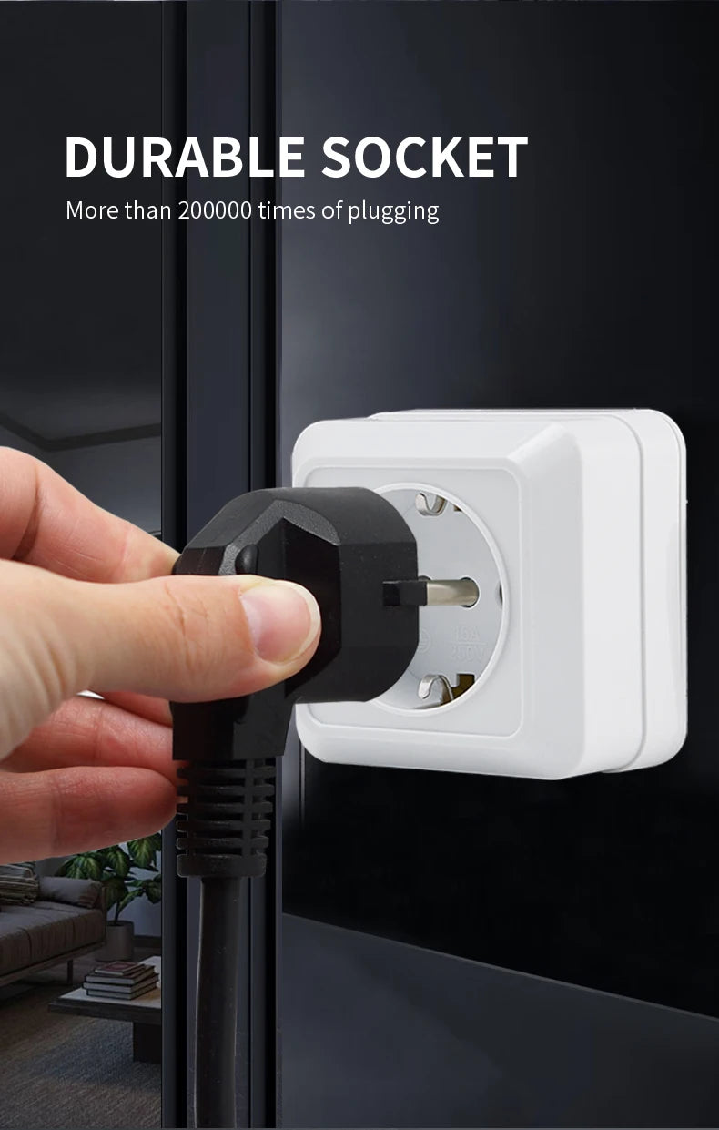 WESA White Wall Mount Socket EU Standard Electrical Outlett Ground Vintage Surface Power Socket Plugs Flame Retardant Plastic
