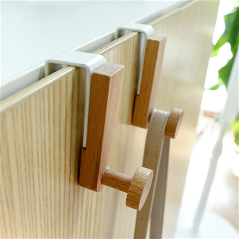 Kitchen Cabinet Hook Towels Clothes Coat Bathroom Accesories Storage Hanger Door Back Hanging Holder Iron Wooden Rack Organizer