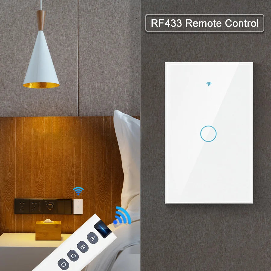 Smart Wifi Touch Switch Neutral Wire/No Neutral Wire Required US 1/2/3/4 Gang Light Switch Works with Tuya Smart Life App