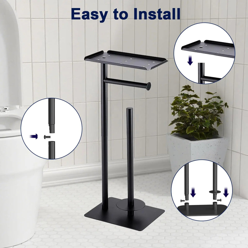 Stainless Steel Standing Toilet Set, Toilet Paper Holder with Toilet Brush for Bathroom Storage