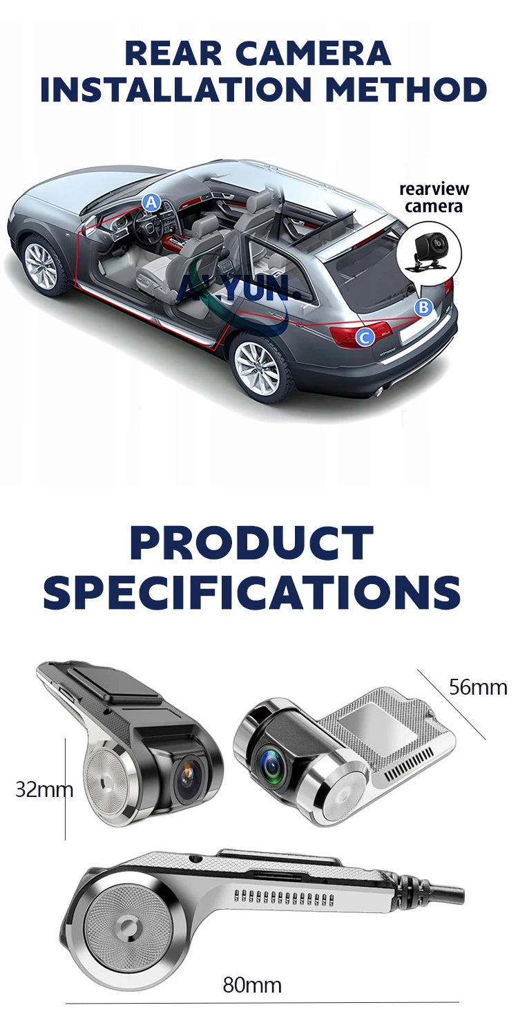 HD 1080 PDash Cam Car USB ADAS DVR Dual-lens Camera Video Special for Android Multimedia Player Front Recorder Reverse Vision