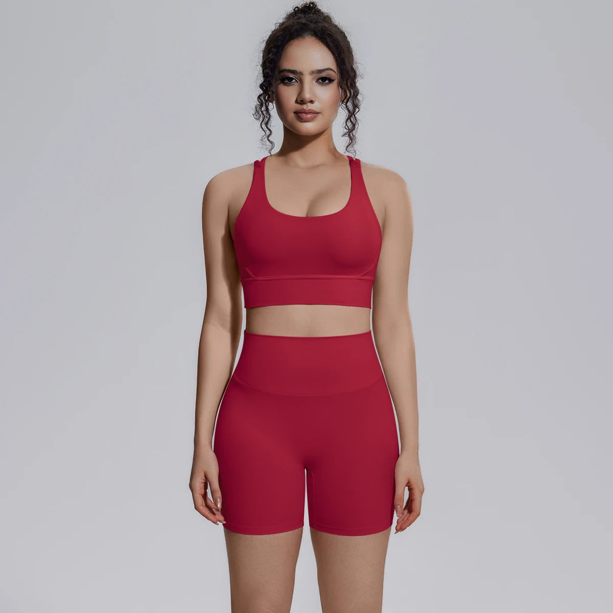 2PCS/set Yoga Set Summer Breathable Running Cycling Backless Sports Bra High Waist Peach Buttocks Fitness Shorts Gym Yoga Set