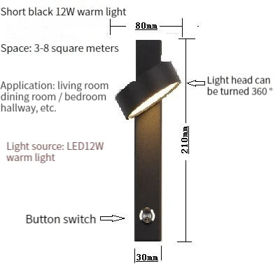 Nordic Modern LED wall lamp Gold Black Rotation Dimming Switch Wall Light With plug Fixture Bathroom Bedroom 360° Rotate Sconces