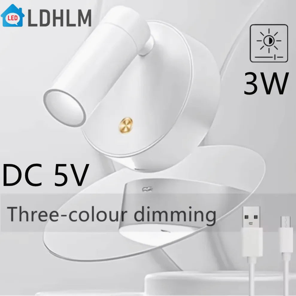 LED Bedroom Wall Light With Touch Switch Black White Magnet Magnetic Base Dimmable For Bedside Study Reading USB Rechargeable