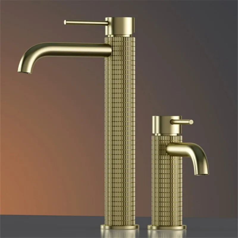 Brushed Rose Gold Bathroom Faucet Brushed Gold Basin Faucet Art Carved Sink Tap Hot & Cold Grey Lavatory Faucet Crane Water Tap