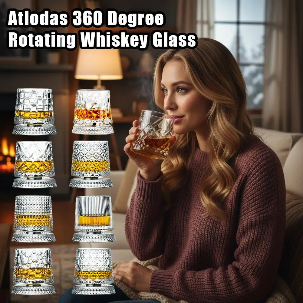 2PCS Whiskey Glasses Rotating Whisky Glass With Glass Base 360 Rotate Degrees Crystal Rum Glass For Cocktail Party Drinking Gift