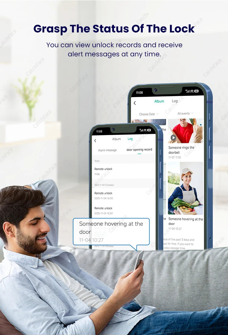 Facial Recognition Video call Automatic Door Lock TUYA Front Door Fingerprint Smart Lock Digit Camera Visible Inner Screen