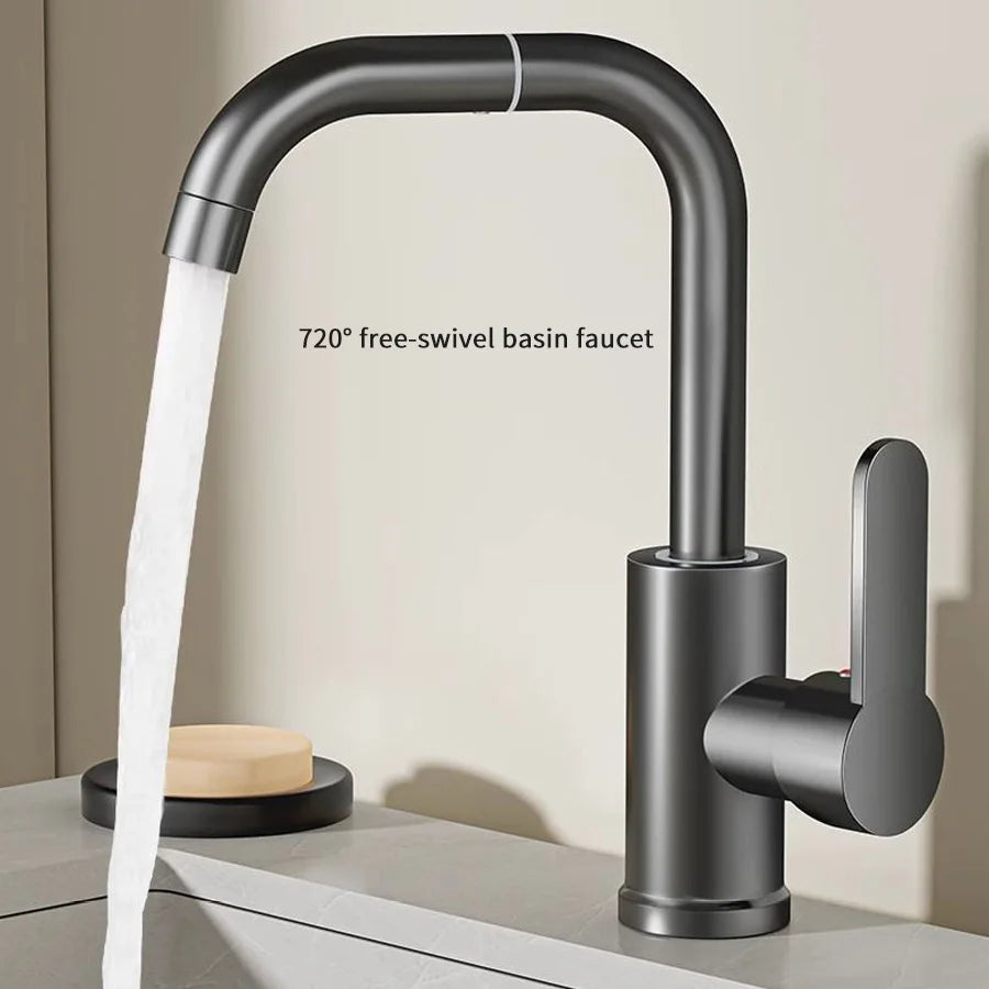 Exquisite faucet hot and cold mixing 360° free rotation bathroom dual-use faucet suitable for countertop washbasin and kitchen s