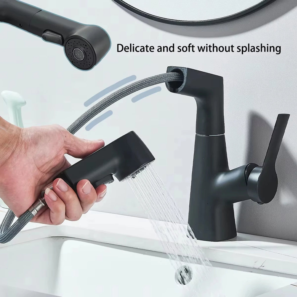Pull Out Lift Kitchen Faucet 360° Rotatable Bathroom Basin Faucet Stainless Steel Kitchen Sink Faucet with Pull Out SprayerG1/2