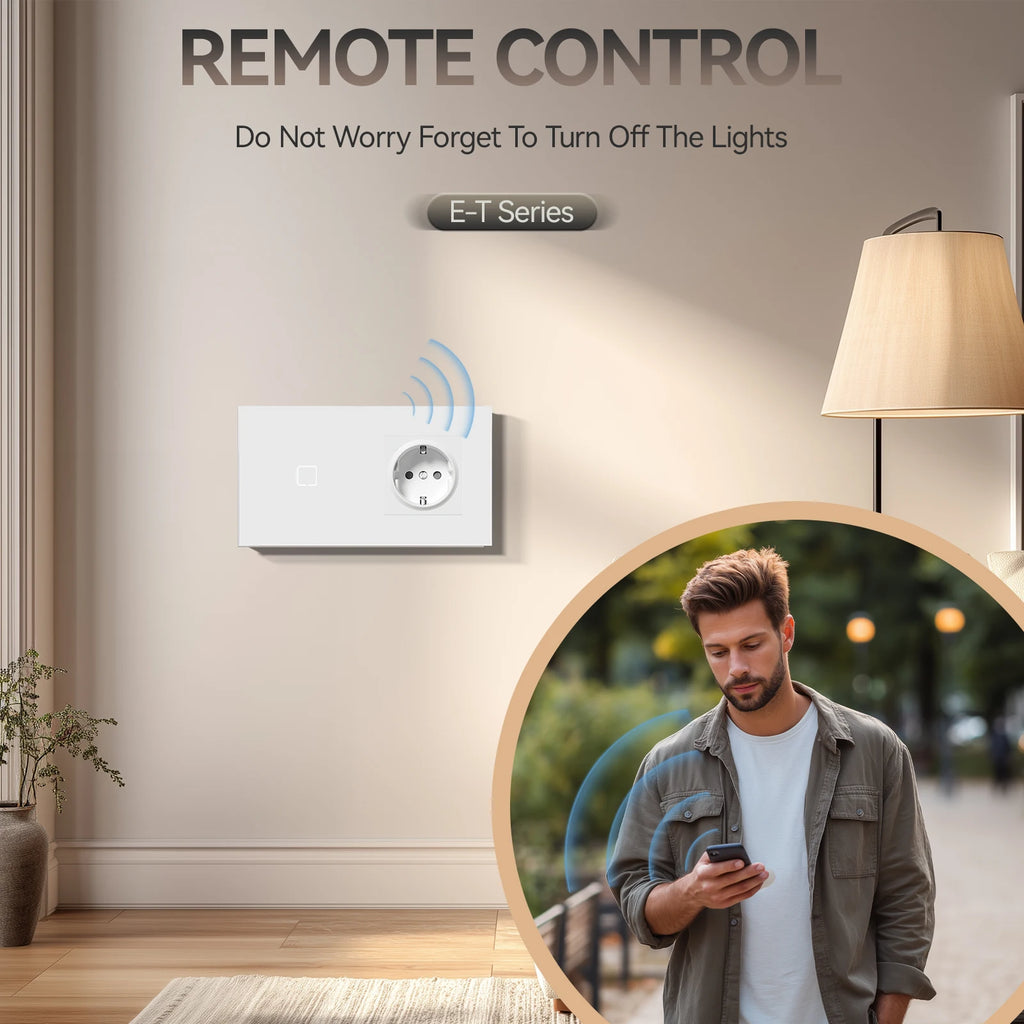 BSEED 1/2/3/4Gang WIFI Touch Switch Glass Panel Smart Wall Light Switch Touch Screen Phone Fast Charge USB C Socket E Series