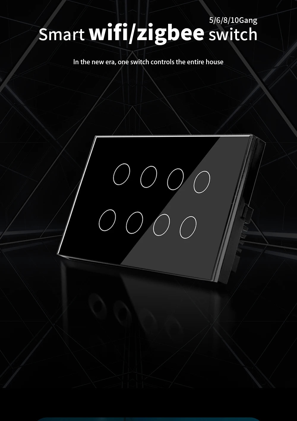 WIFI Smart Touch Light Wall Switch Interruptor Glass Panel 8/10 Gang 147*86mm Work Tuya APP  Whole house intelligent control