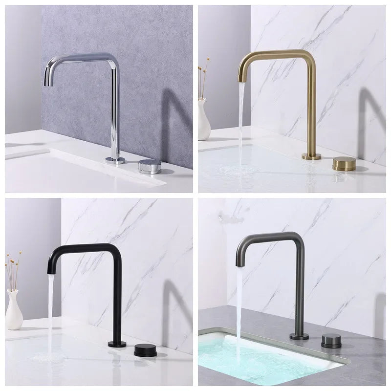 Basin faucet Bathroom two holes Widespread Brushed Gold bathroom sink tap 360 rotating widespread Black basin Tap