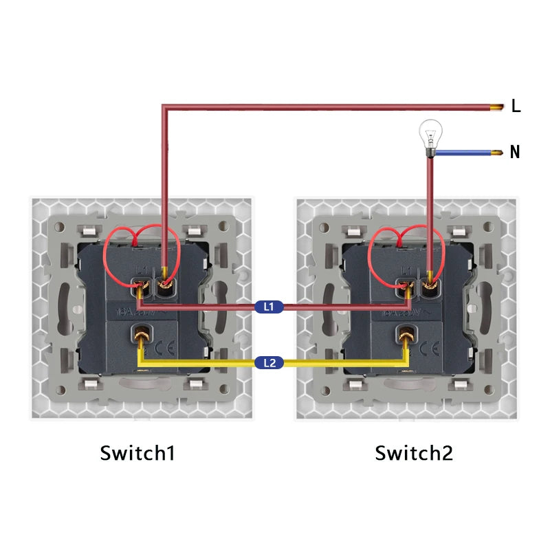 NYWP Luxury Crystal Tempered Glass Panel 1 Gang 2 Way Light Switch On / Off Wall Switch With LED Indicator 16A AC 250V