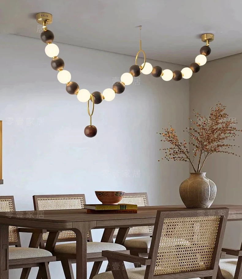 Postmodern White Lampshade Acrylic Walnut Wood LED Chandeliers lustre Adjustable Ceiling for Kitchen Island Decoration Dimmable