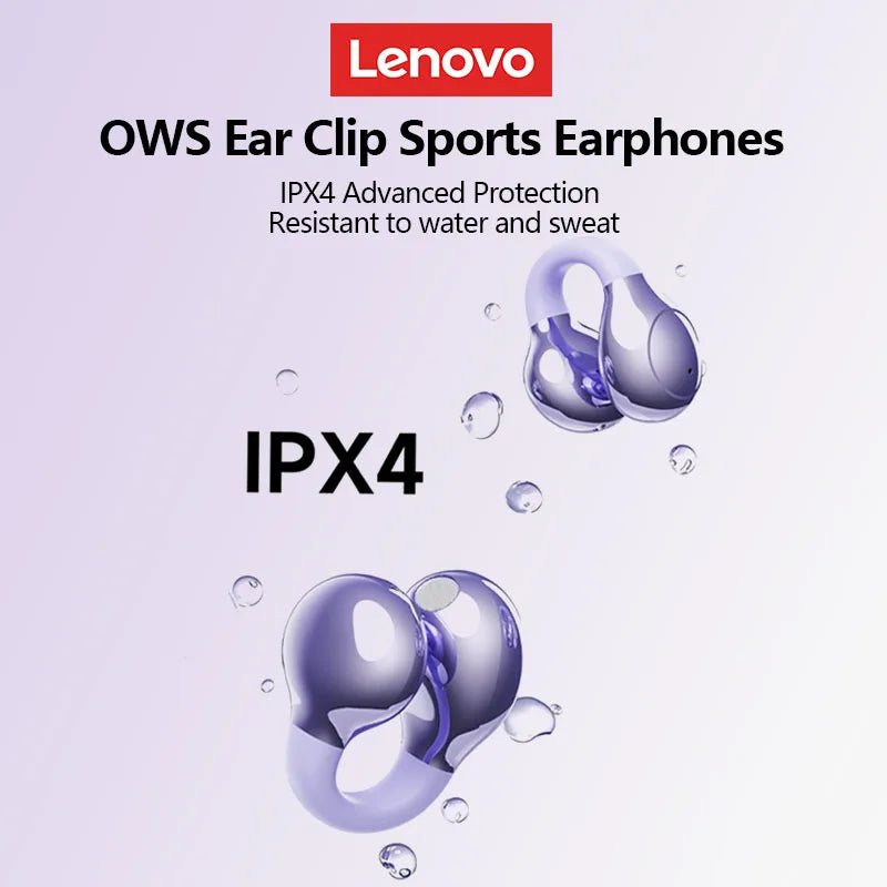 Lenovo LP25 PRO Bluetooth 5.4 Headphones Ear Clip Sport Wireless Headset Long Battery Life Noise Reduction Earphones HD Mic Call