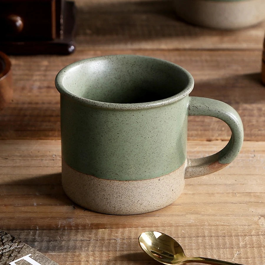 Vintage Coarse Pottery Coffee Cup Ceramic Mug Simple Sesame Glaze Pottery Clay Multifunctional Breakfast Oat Cup Kitchen Utensil