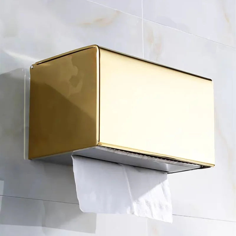 Toilet Paper Box phone Holder Gold Stainless Steel Roll Paper Rack Waterproof Paper Towel Holder Bathroom Black Tissue Box