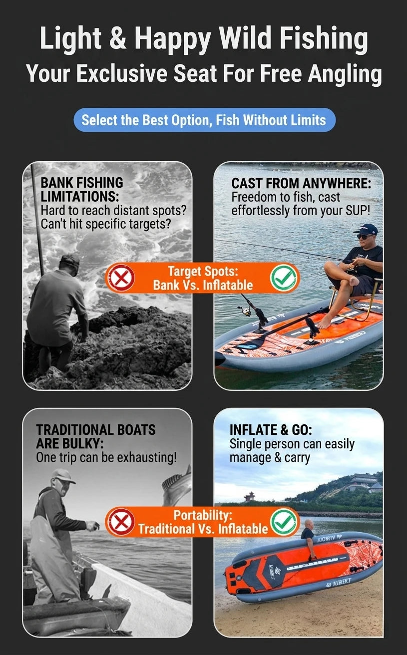 Inflatable Fishing Boat Kayak SUP Thickened Sea Fishing Paddle Board with Rod Holders, Stable Lure Fishing Platform