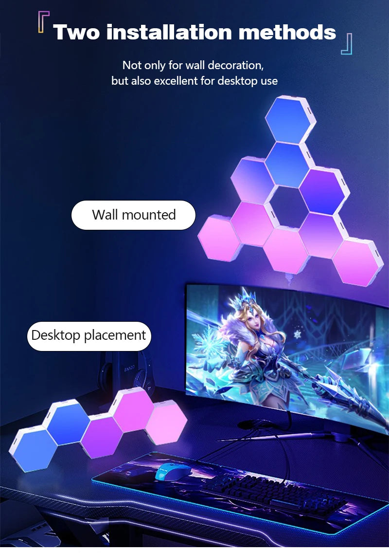 RGB Smart Quantum Lamp Tuya App Remote Control Touch Background Wall Bedroom DIY Decoration Wall Lamp Esports Atmosphere Light