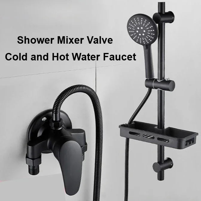 Cold Hot Mixer Tap Bathroom Faucets Black Shower Faucet Shower Head Set Household Wall Mounted Shower Mixer Valve Switch