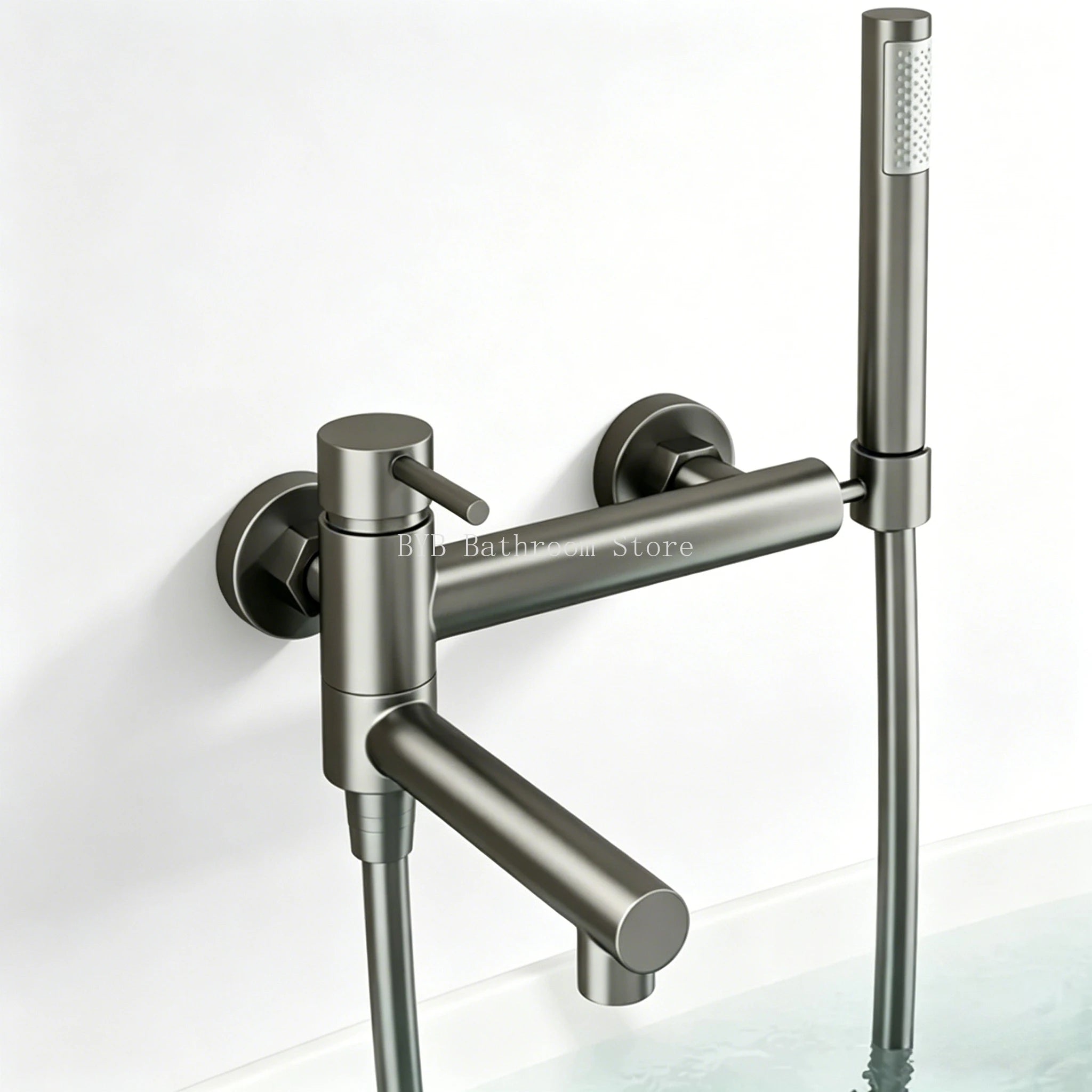 Bathroom Bathtub Shower Faucet with Swivel Tub Spout and Handhold Shower Brass Wall Mounted Hot Cold Water Mixer Bath Tap